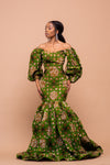 Hauwa Ankara Maxi Dress | Green and Brown African Print