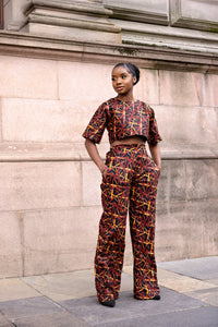 Carmel Ankara High Waisted Trouser | Brown and Black African Print