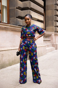 Chuma High Waisted Trouser | Blue African Print