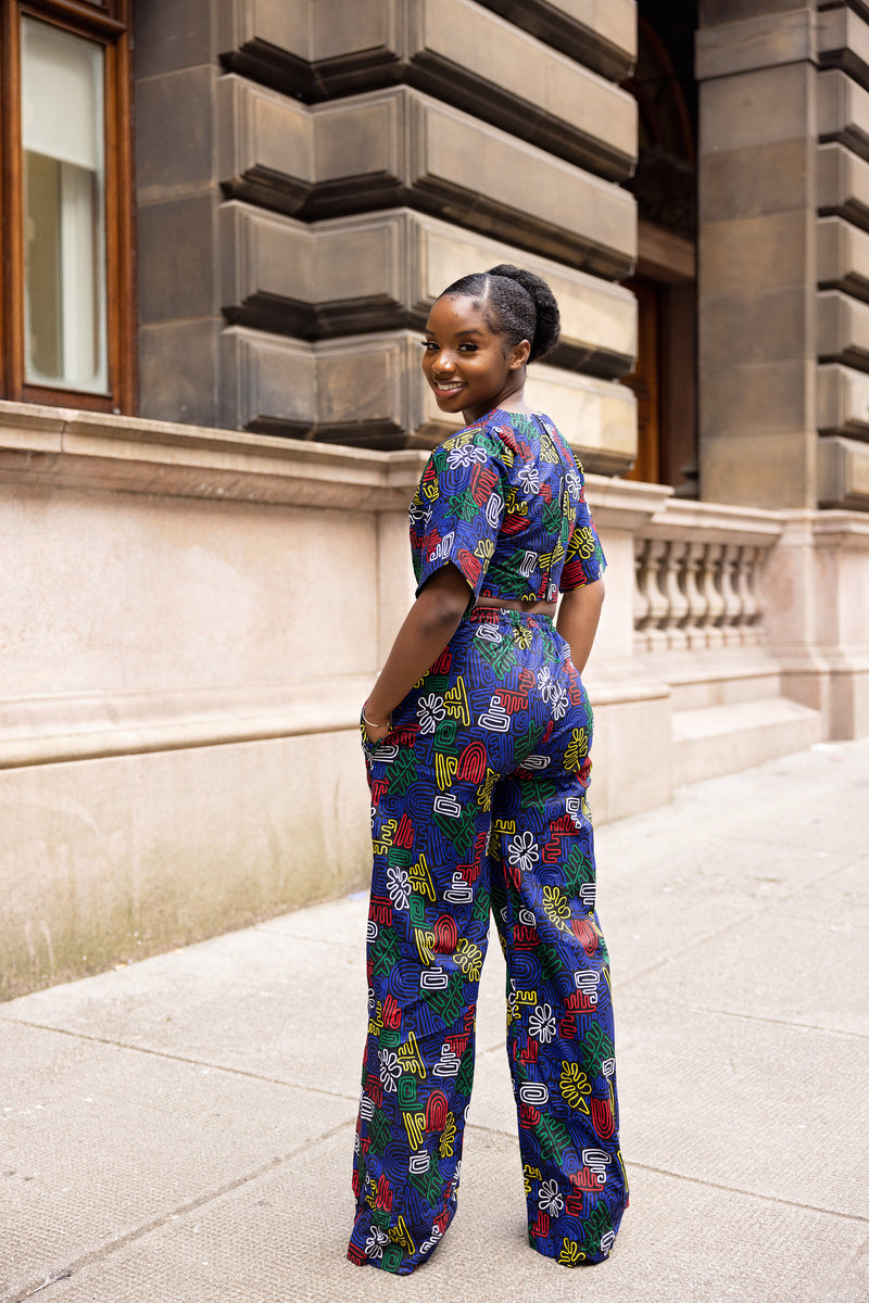 Chuma High Waisted Trouser | Blue African Print