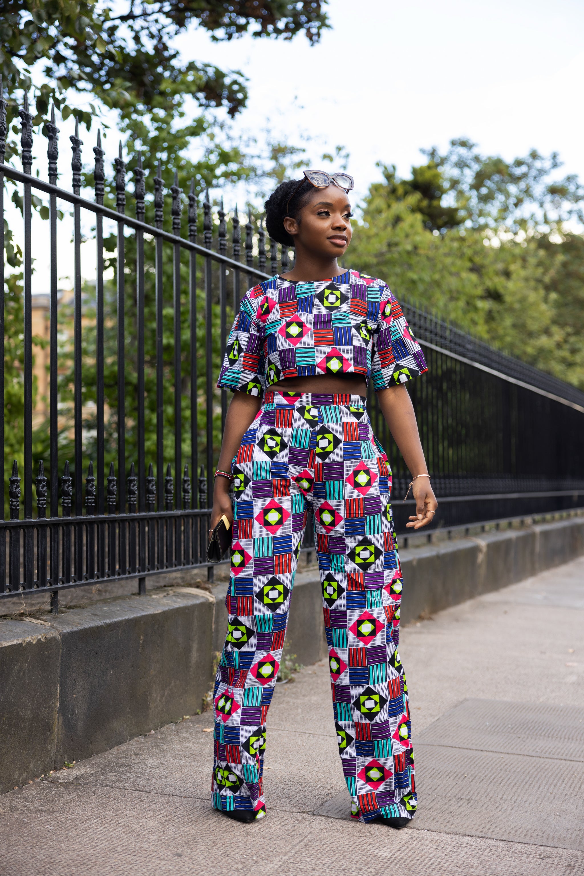 Champo Ankara High Waisted Trouser | Blue and White Multicolored Afric –  M.A.DKollection