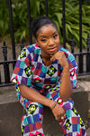 Champo Ankara High Waisted Trouser | Blue and White Multicolored African Print