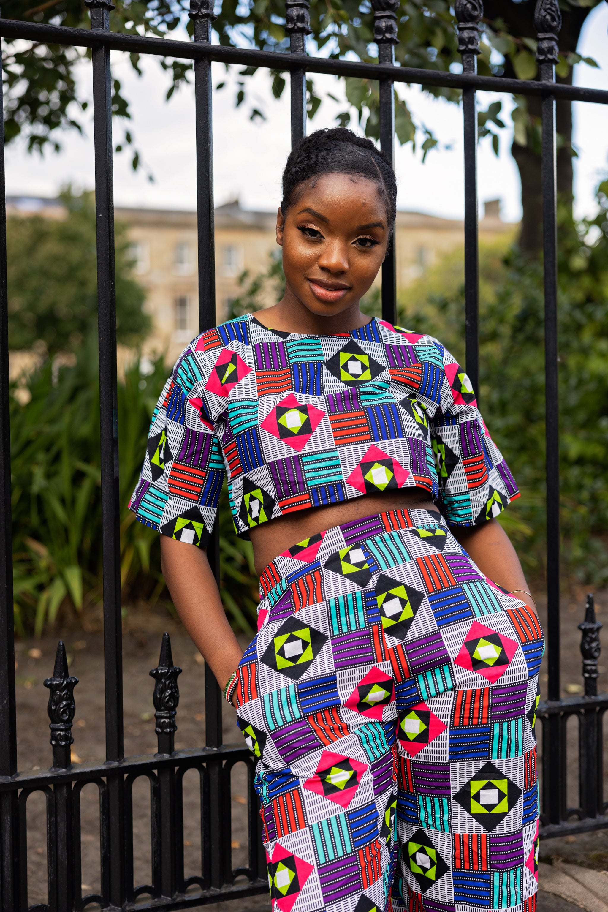 Champo Ankara Crop Top White and Pink Multicolored African Print M.A.DKollection