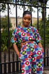 Champo Ankara High Waisted Trouser | Blue and White Multicolored African Print