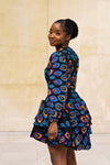 Amina Ankara Mini Dress | Blue and Purple African Print