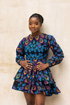 Amina Ankara Mini Dress | Blue and Purple African Print