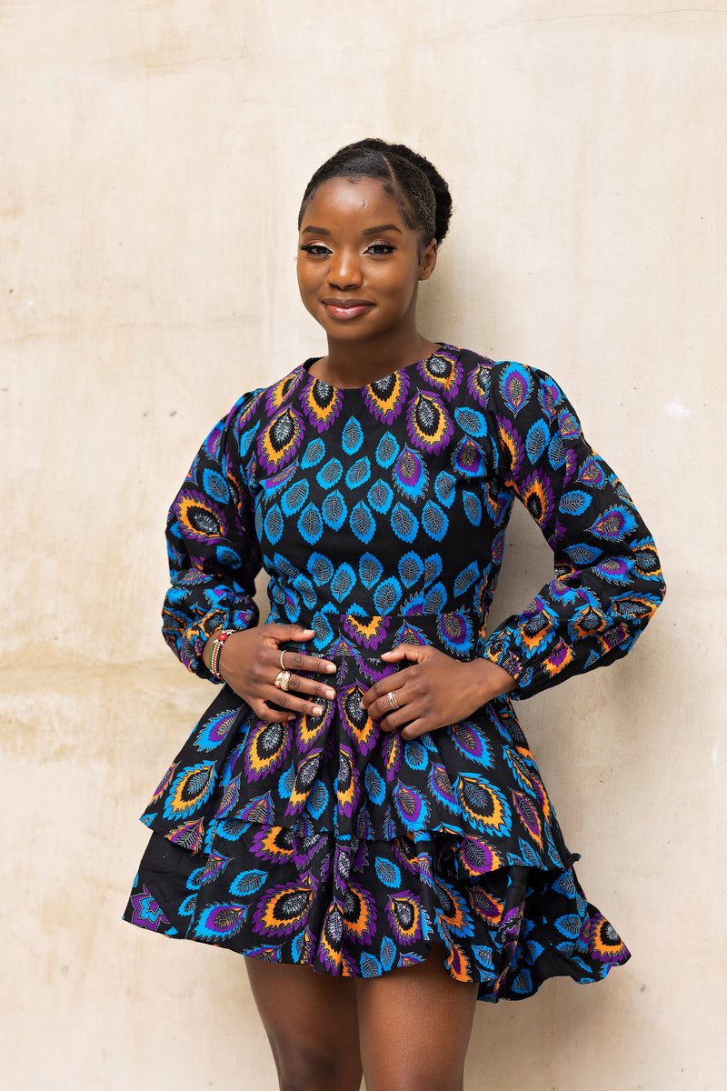 Amina Ankara Mini Dress | Blue and Purple African Print