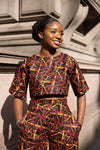 Carmel Ankara High Waisted Trouser | Brown and Black African Print