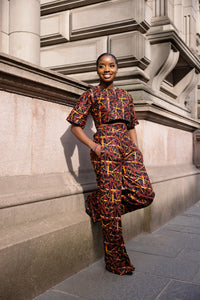 Carmel Ankara High Waisted Trouser | Brown and Black African Print
