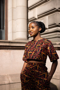 Carmel Ankara High Waisted Trouser | Brown and Black African Print