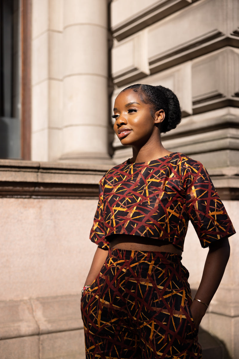 Carmel Ankara High Waisted Trouser | Brown and Black African Print