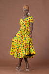 Taraji Ankara Off shoulder Midi Dress | Yellow Stars African Print