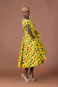 Taraji Ankara Off shoulder Midi Dress | Yellow Stars African Print