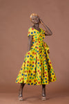 Taraji Ankara Off shoulder Midi Dress | Yellow Stars African Print