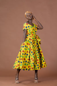 Taraji Ankara Off shoulder Midi Dress | Yellow Stars African Print