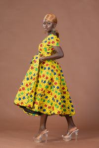 Taraji Ankara Off shoulder Midi Dress | Yellow Stars African Print
