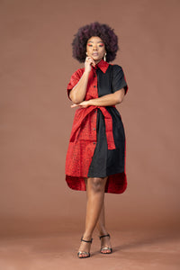 Joey Ankara Midi Dress | Red and Black African Print