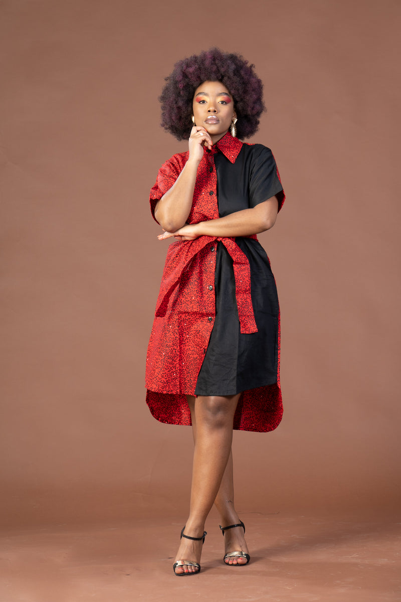 Joey Ankara Midi Dress | Red and Black African Print