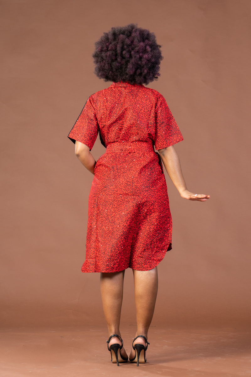 Joey Ankara Midi Dress | Red and Black African Print