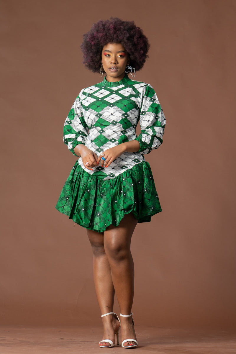 Annabella Ankara Midi Dress | Green and White African Print M.A.DKollection Annabella Ankara Midi Dress | Green and White African Print M.A.DKollection