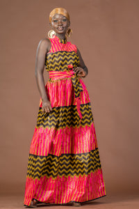 Caroline Ankara Maxi Dress | Yellow and Pink African Print