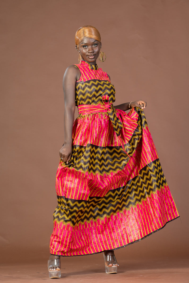 Caroline Ankara Maxi Dress | Yellow and Pink African Print