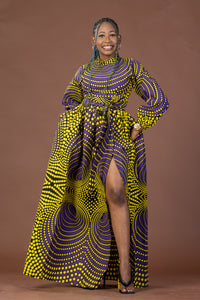 Remy Ankara Maxi Dress | Yellow and Purple African Print