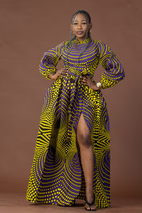 Remy Ankara Maxi Dress | Yellow and Purple African Print