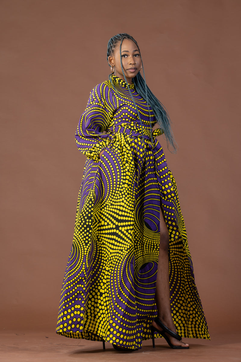 Remy Ankara Maxi Dress | Yellow and Purple African Print