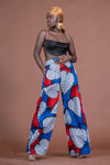 Azara Ankara High Waisted Trouser | White and Blue African Print