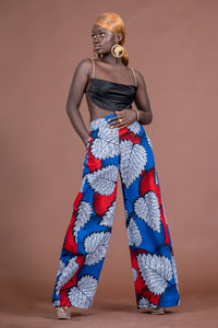 Azara Ankara High Waisted Trouser | White and Blue African Print