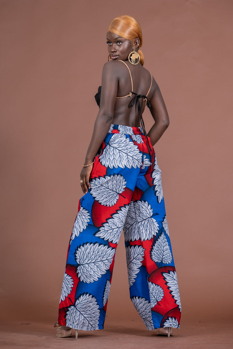 Azara Ankara High Waisted Trouser | White and Blue African Print