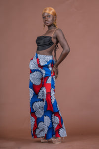 Azara Ankara High Waisted Trouser | White and Blue African Print