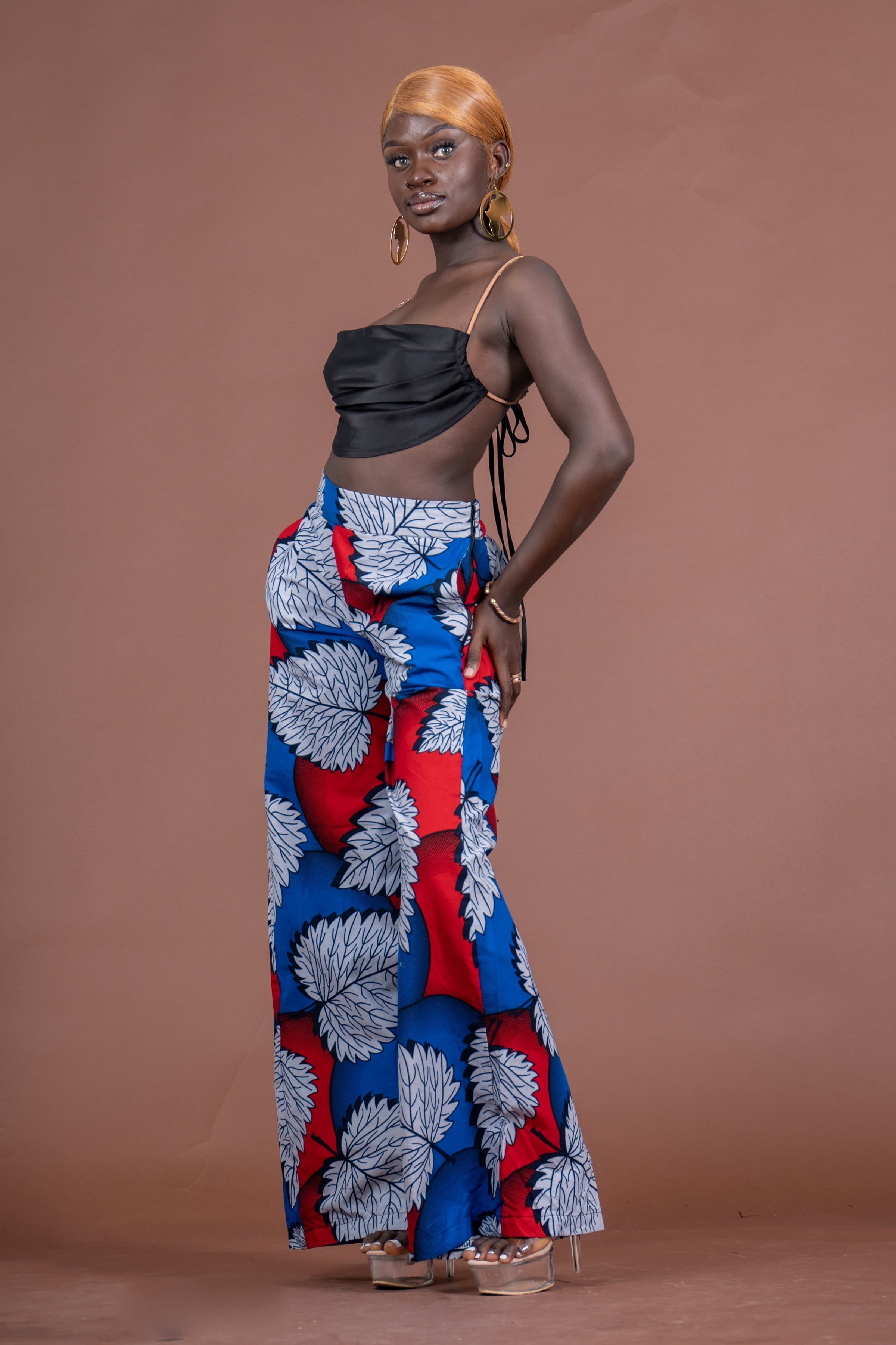 Azara Ankara High Waisted Trouser | White and Blue African Print