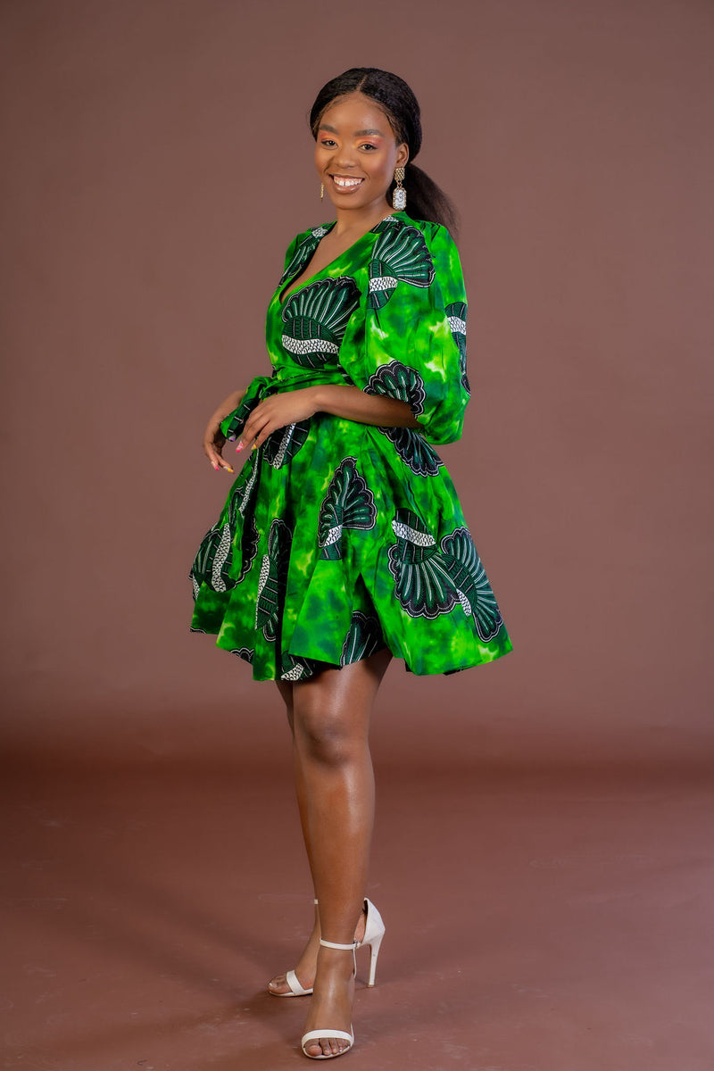 Judith Ankara Midi Dress | Green African Print