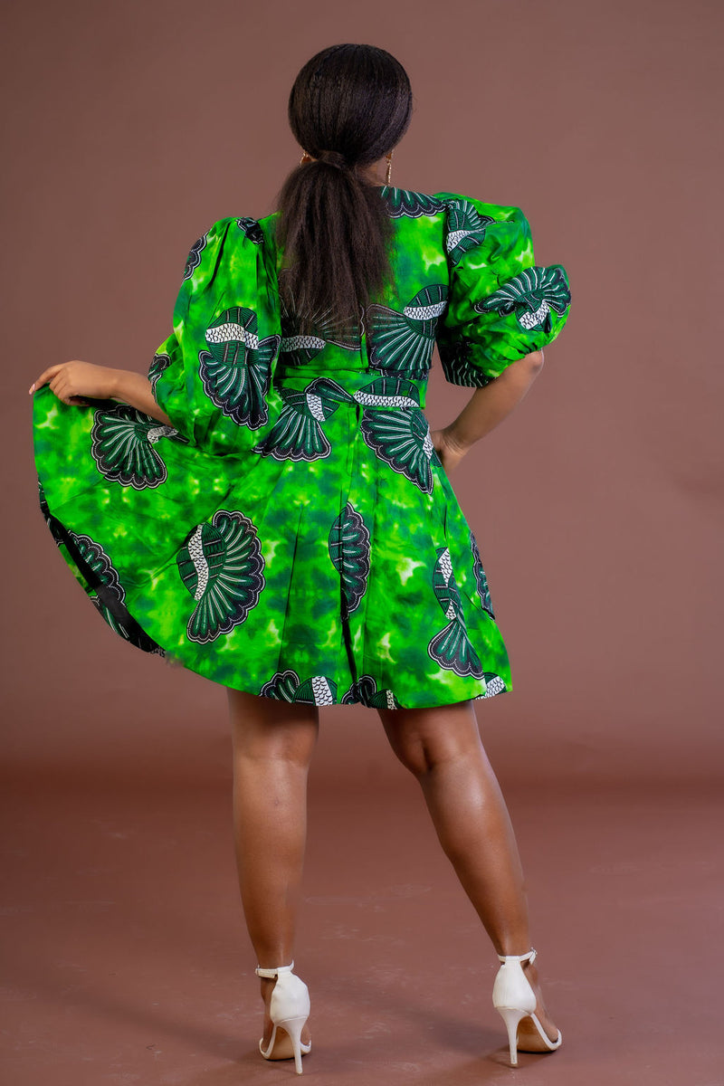Judith Ankara Midi Dress | Green African Print