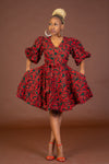 Jasmine Ankara Midi Dress | Red and Green African Print