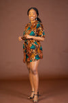 Jessie Ankara Shirt Dress | Brown and Green African Print
