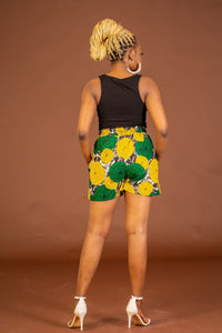 Anthonia Ankara High Waisted Shorts | Yellow and Green African Print