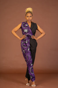 Matilda Ankara Jumpsuit | Purple and Black African Print