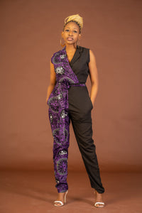 Matilda Ankara Jumpsuit | Purple and Black African Print
