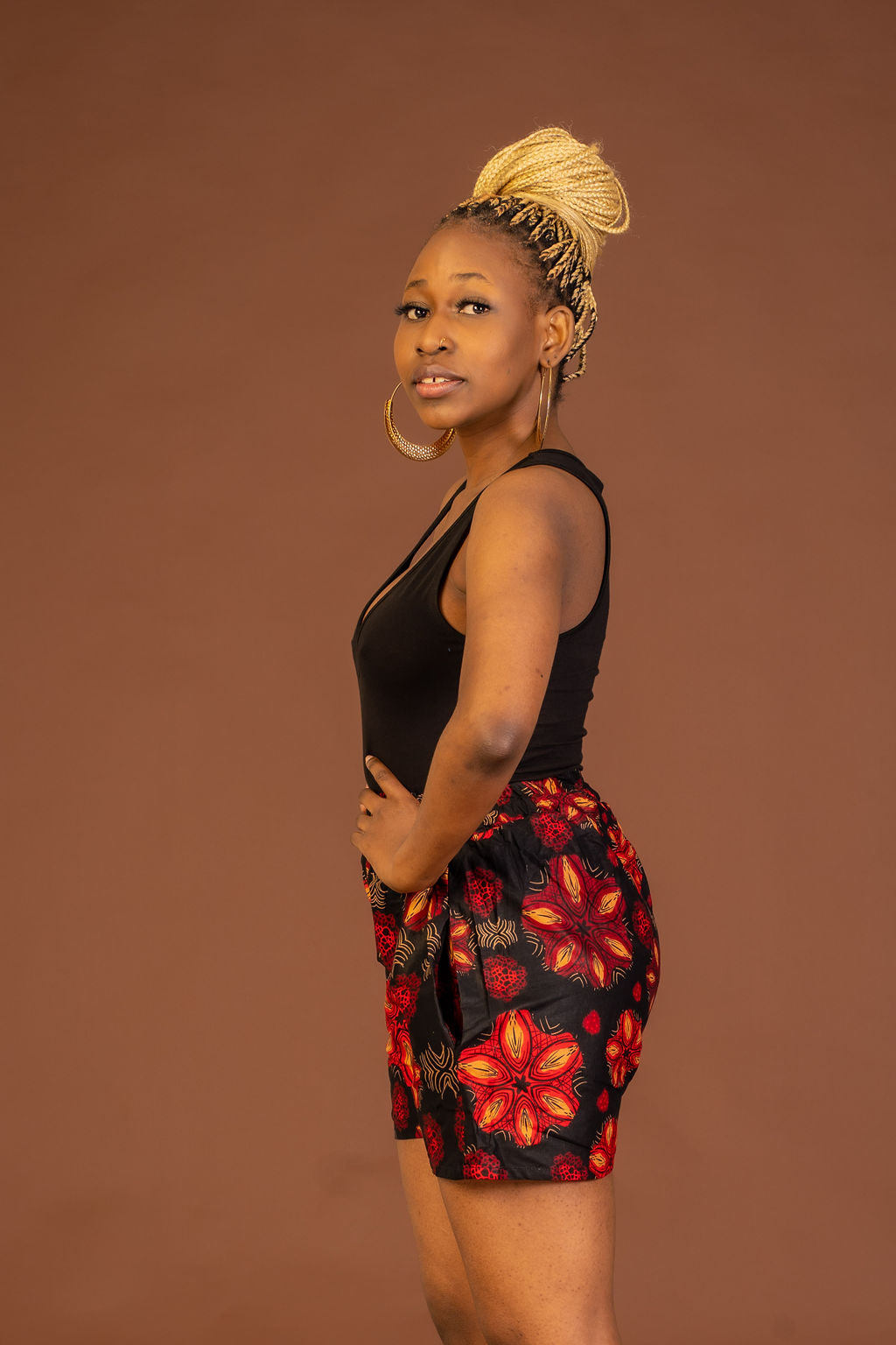 Adire Black and Red Ankara High Waisted Short M.A.DKollection