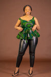 Merlina Ankara Sleeveless Peplum Top | Green African Print