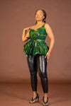 Merlina Ankara Sleeveless Peplum Top | Green African Print