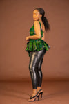 Merlina Ankara Sleeveless Peplum Top | Green African Print
