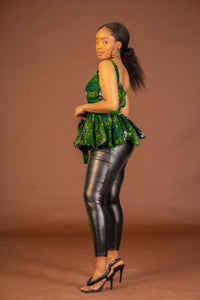 Merlina Ankara Sleeveless Peplum Top | Green African Print