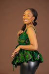 Merlina Ankara Sleeveless Peplum Top | Green African Print