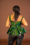 Merlina Ankara Sleeveless Peplum Top | Green African Print