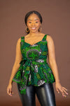 Merlina Ankara Sleeveless Peplum Top | Green African Print