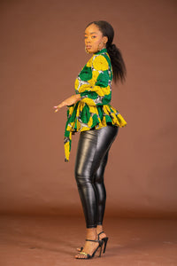 Mirabel Ankara Peplum Top | Green and Yellow African Print